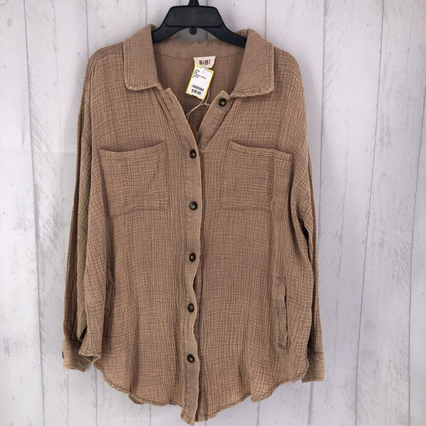 S Gauzy button dowm l/s top