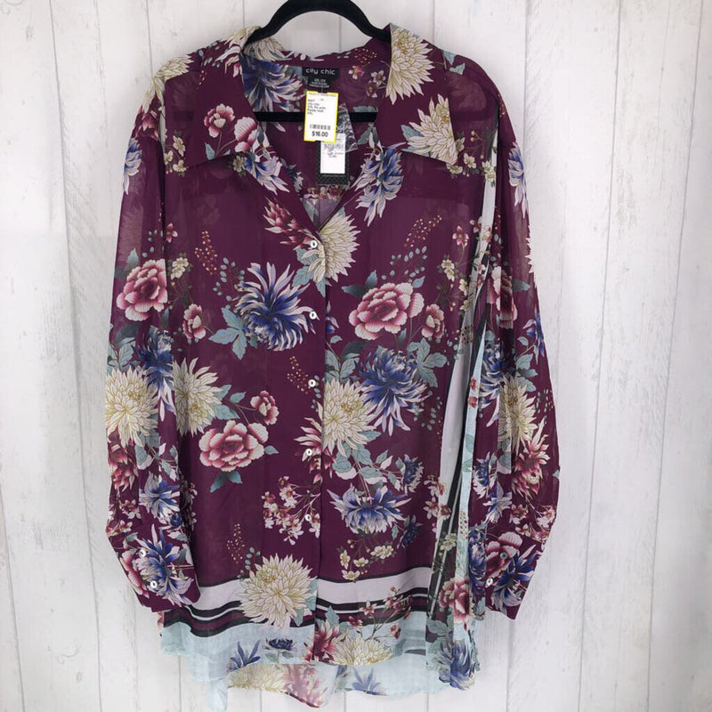 XXL Flo print button down l/s blouse