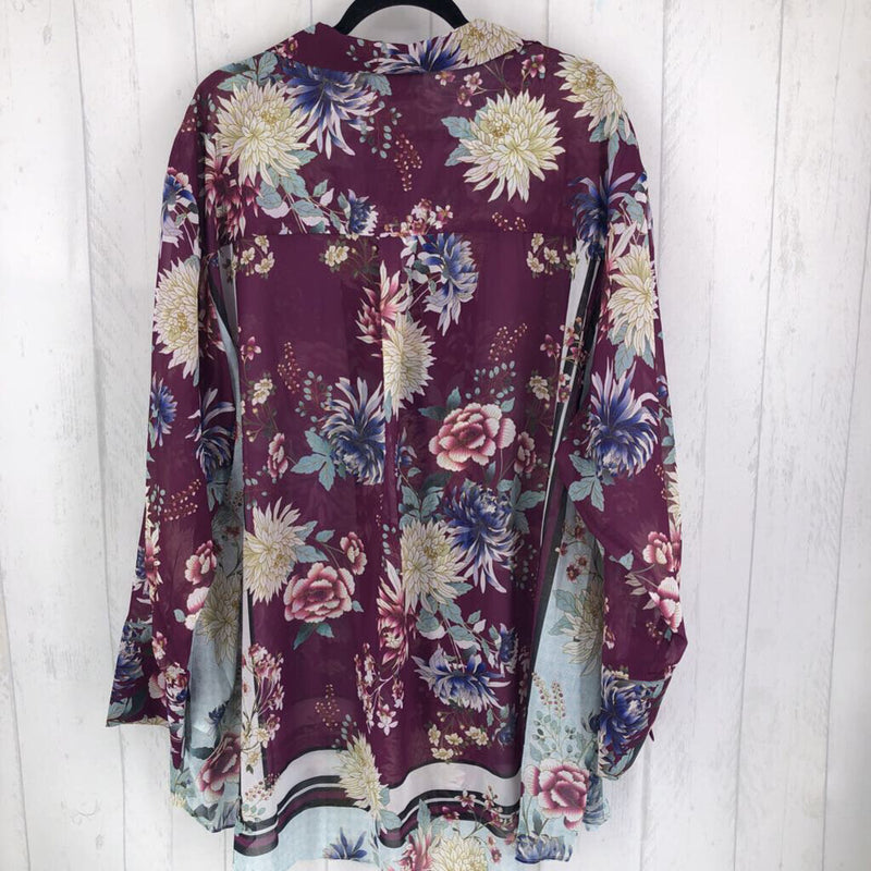 XXL Flo print button down l/s blouse