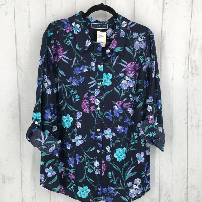 R46 2X Flo print button down l/s top