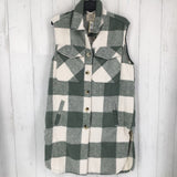 M Plaid long button down vest