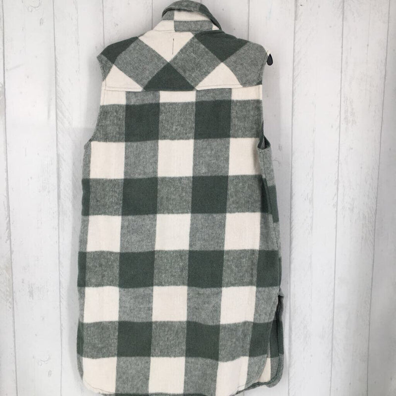 M Plaid long button down vest