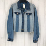 L Colorblock raw hem denim jacket