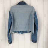 L Colorblock raw hem denim jacket