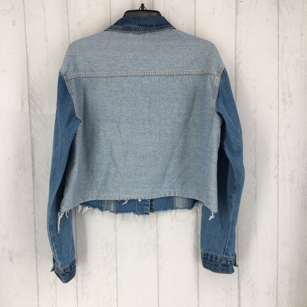 L Colorblock raw hem denim jacket