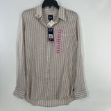 R70 S Linen blend Striped button down l/s top