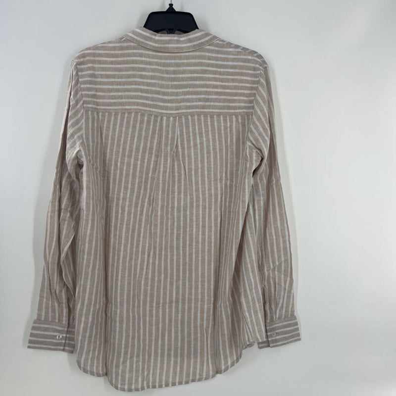 R70 S Linen blend Striped button down l/s top