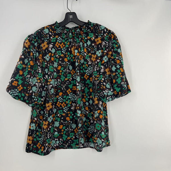 XL Flo print puffy sleeve top