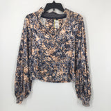 XS Velour printed smocked l/s top