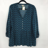 XL Printed button down peplum l/s top