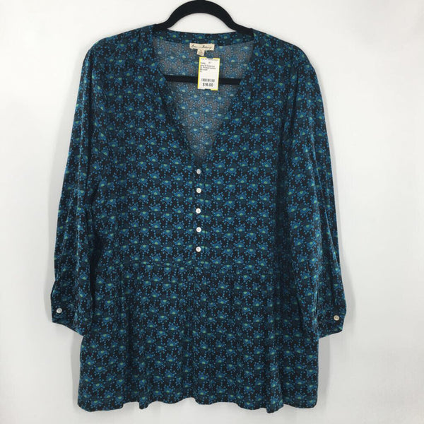 XL Printed button down peplum l/s top