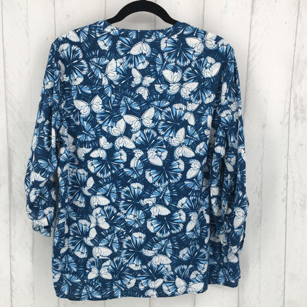 XL Butterfly print button down l/s top