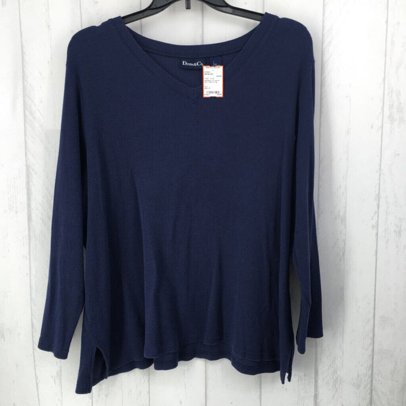 2X Waffle knit v-neck l/s top