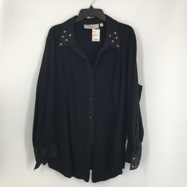 3X Embelished collar button down l/s blouse