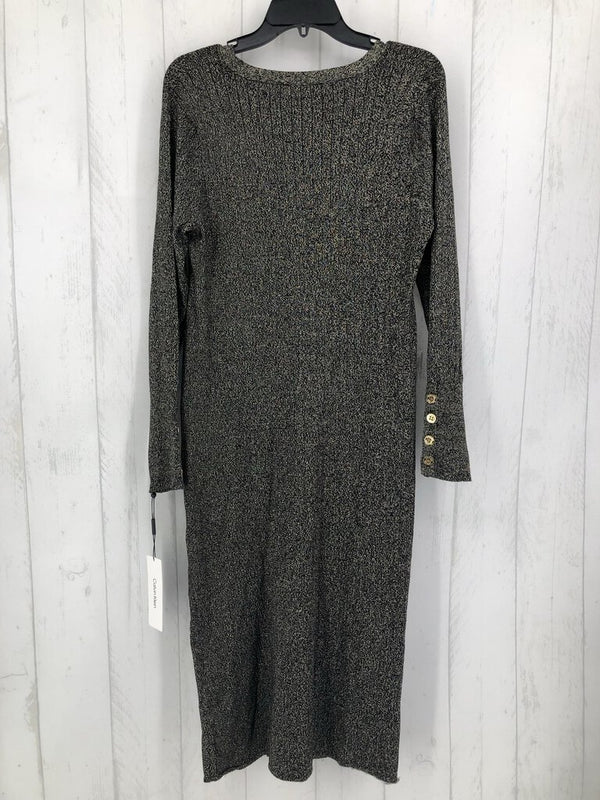 L Metallic button down l/s dress