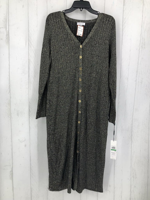 L Metallic button down l/s dress