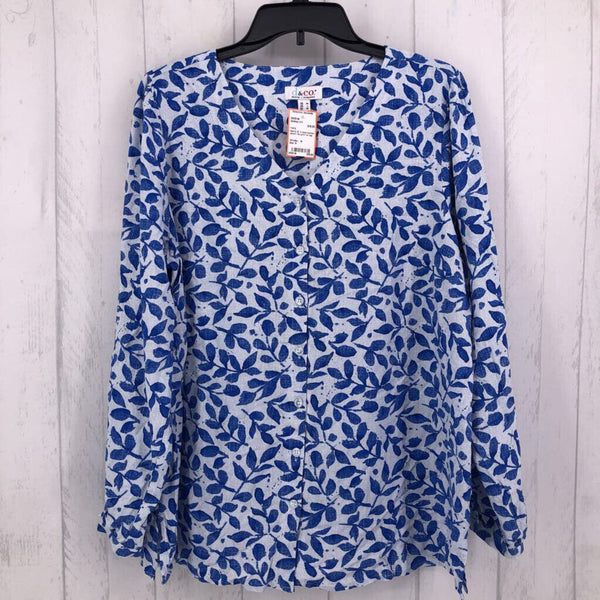 M V-neck button dowm flo print l/s top