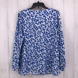 M V-neck button dowm flo print l/s top