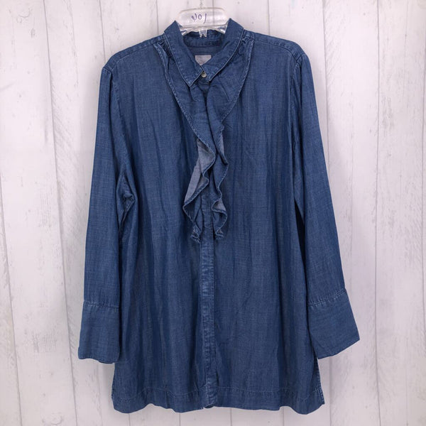 3(XL) Ruffled denim button down l/s tunic