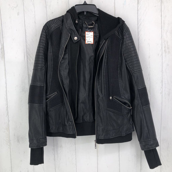 XL Hooded faux leather jacket