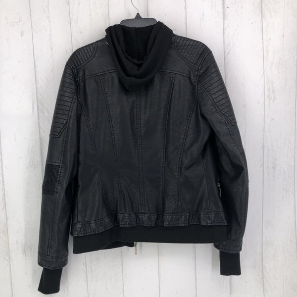 XL Hooded faux leather jacket