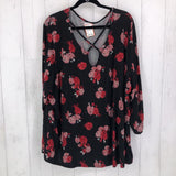 4X Flo print criss cross l/s tunic