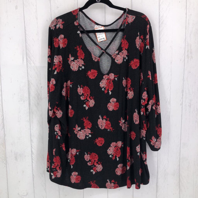 4X Flo print criss cross l/s tunic