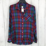 S Plaid button down l/s top