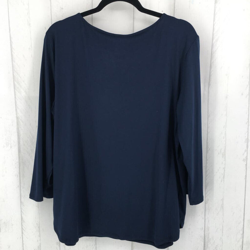 XL Embelished neckline 3/4 slv top