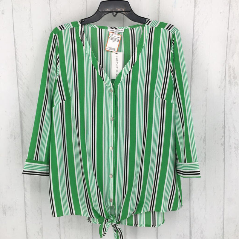 L Striped button down tie hem l/s top