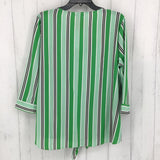 L Striped button down tie hem l/s top