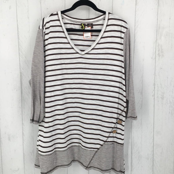 3X Striped 3/4 slv v-neck tunic