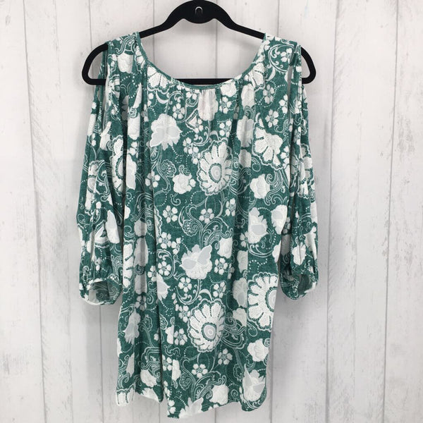 2X Flo print elbow slv top