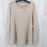 3X Waffle knit lace trim l/s top