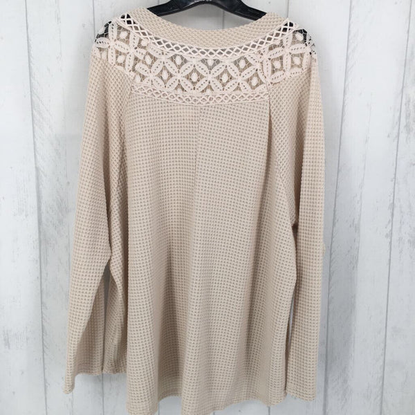 3X Waffle knit lace trim l/s top