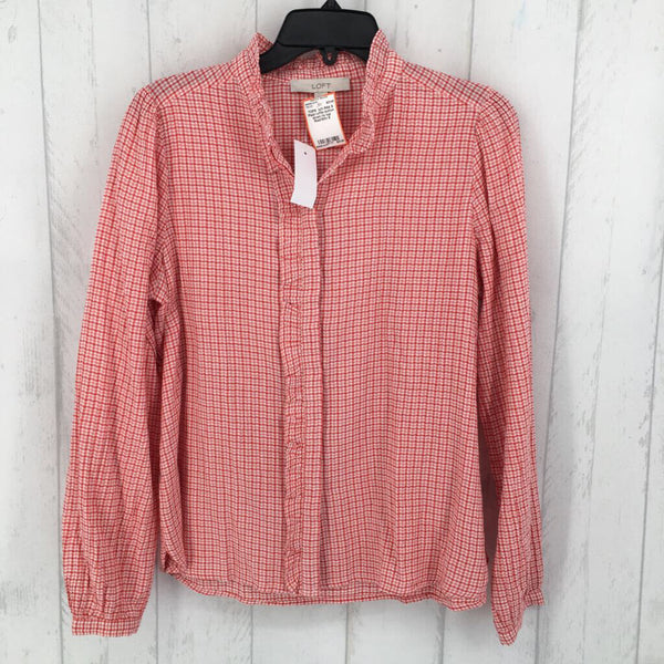 R64 S Plaid ruffle button down l/s top