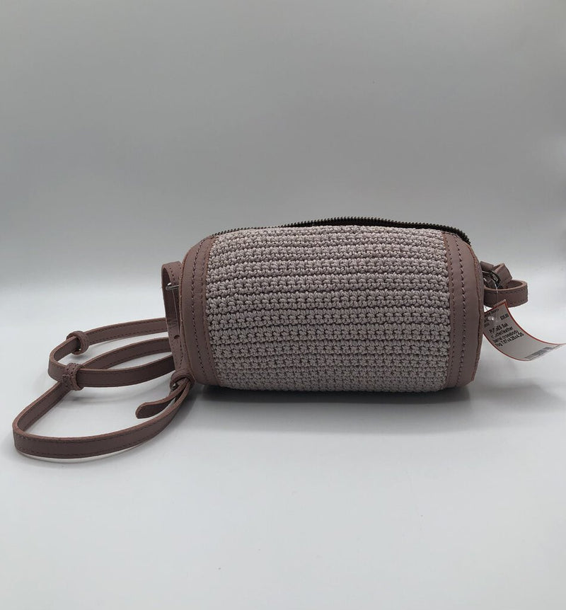 crochet/leather barrel crossbody