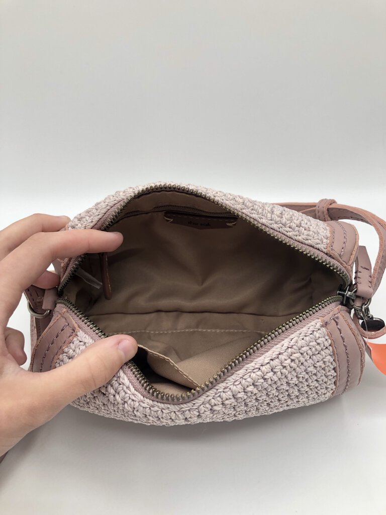 crochet/leather barrel crossbody