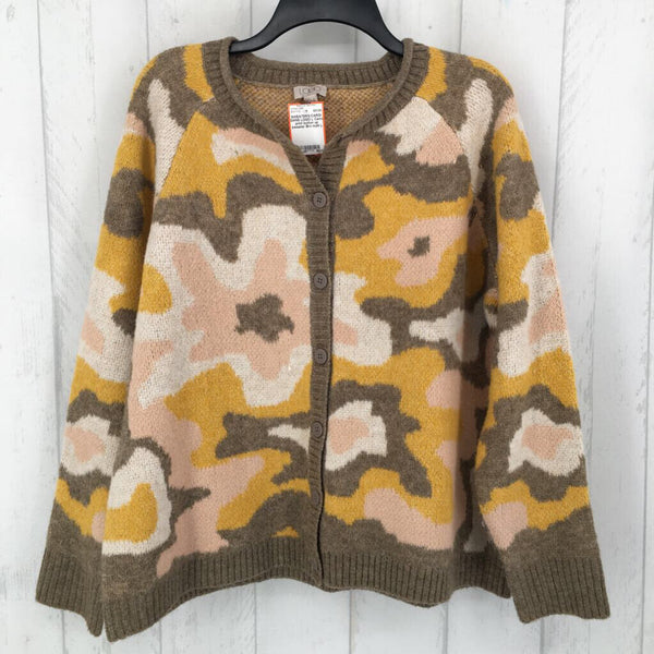 L Camo print button up sweater