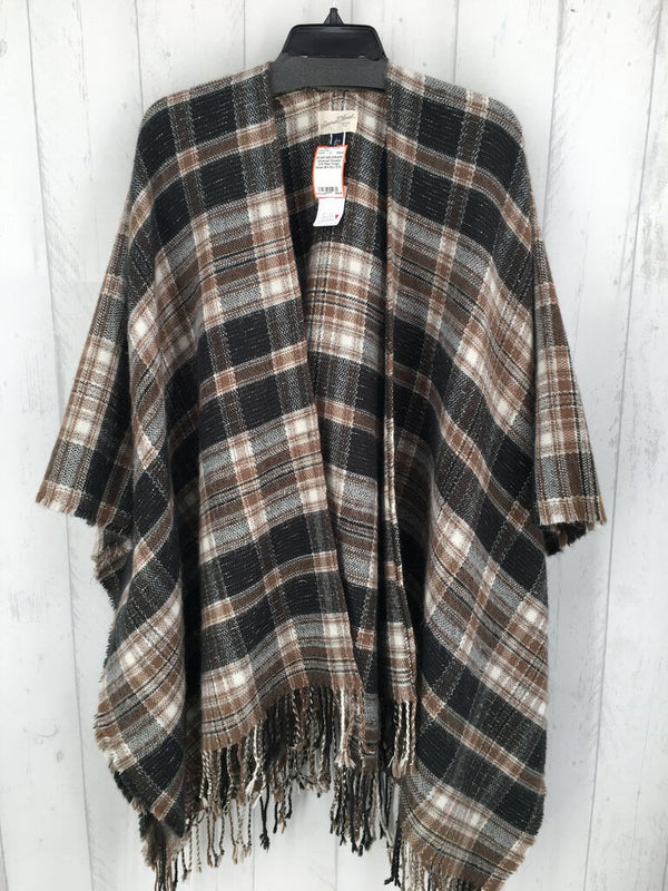 O/S Plaid fringe shawl