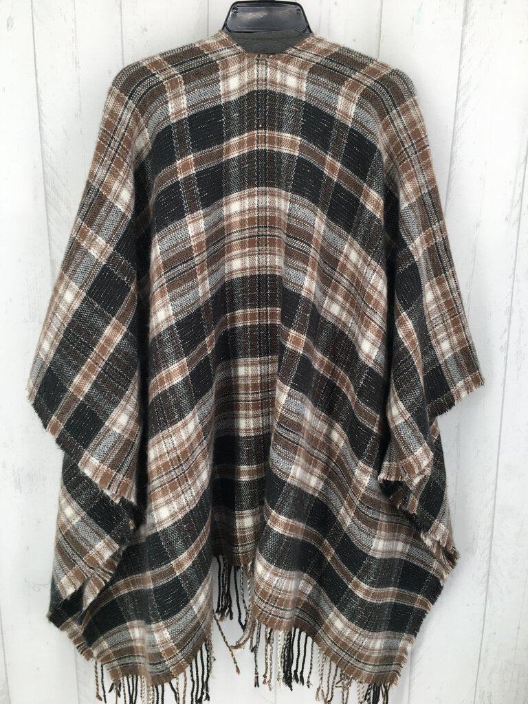 O/S Plaid fringe shawl