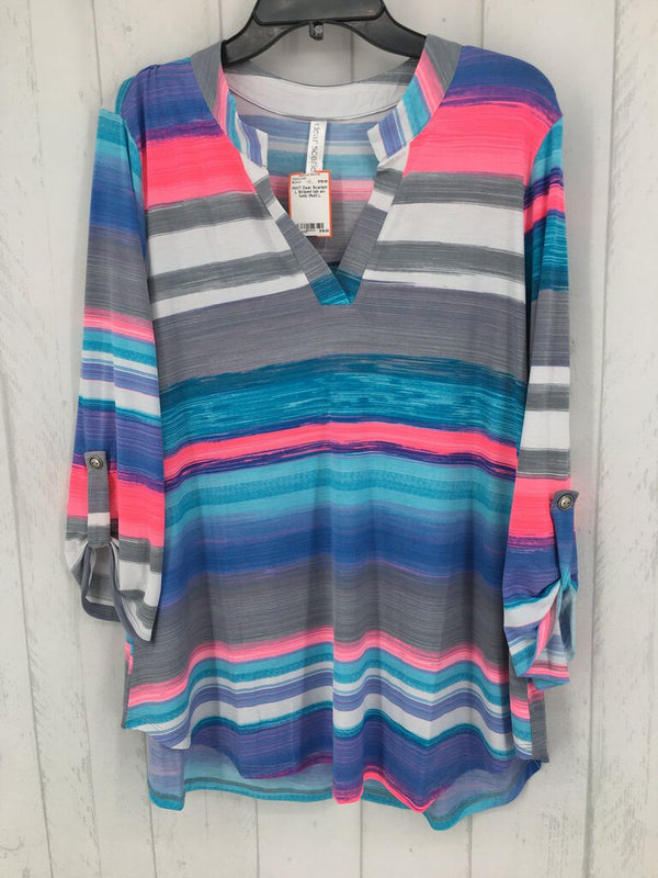 L Striped tab slv tunic