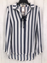 L Striped tie front l/s top