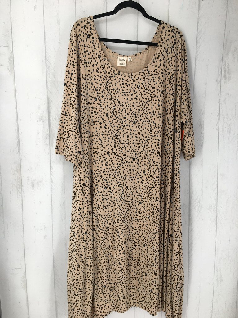 3X Printed 3/4 slv swing hem dress