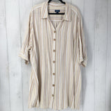 4X Striped button down elbow slv dress