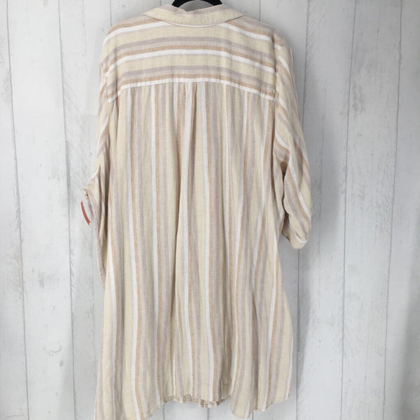 4X Striped button down elbow slv dress