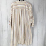 4X Striped button down elbow slv dress