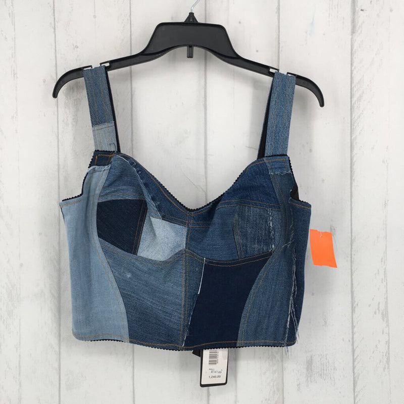 L Denim patchwork tank