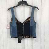 L Denim patchwork tank