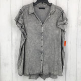 1X Denim ruffle slv swing hem top